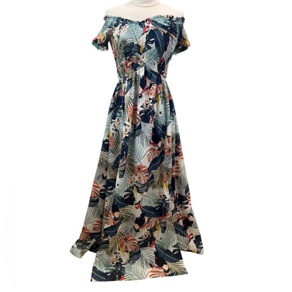 AAKKA - Smocked Floral Off-Shoulder Maxi Dress - Picture 5 of 7